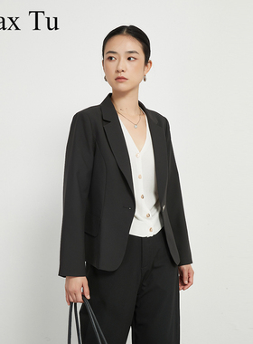 Max Tu女装春秋新款修身显瘦黑色休闲时尚半职业小西装