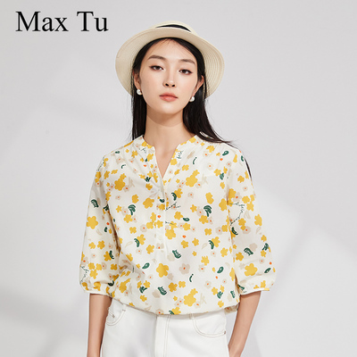 MaxTu春夏通勤半袖全棉套头衬衣