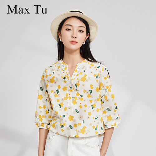MaxTu春夏通勤半袖全棉套头衬衣