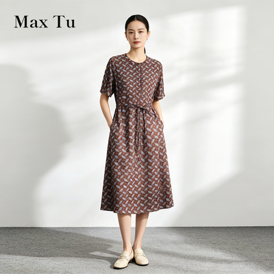 MaxTu全棉波点短袖收腰连衣裙