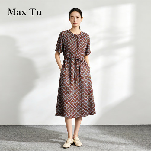 MaxTu全棉波点短袖收腰连衣裙