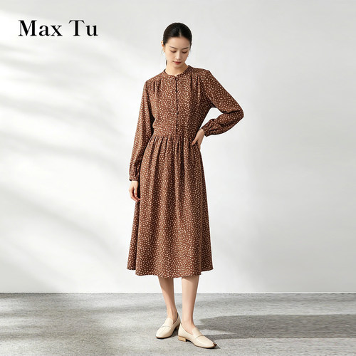 MaxTu秋文艺碎花全棉连衣裙