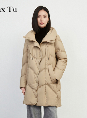 Max Tu女装2025年冬新款宽松大码显瘦白鸭绒立领中长款羽绒服