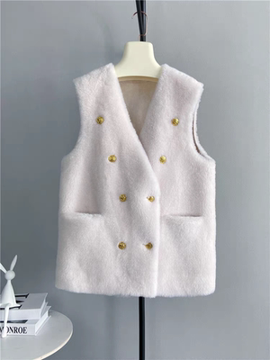 新款轻奢马甲保暖外穿时尚百搭中长款皮毛一体奶白色羊羔绒羊剪绒