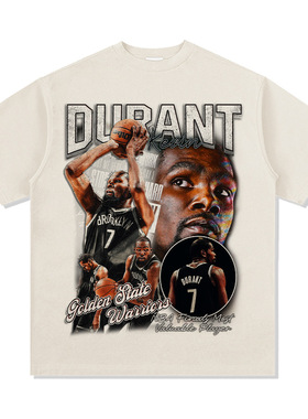 跨境美式复古凯文杜兰特Kevin Durant印花高街重磅圆领连帽卫衣