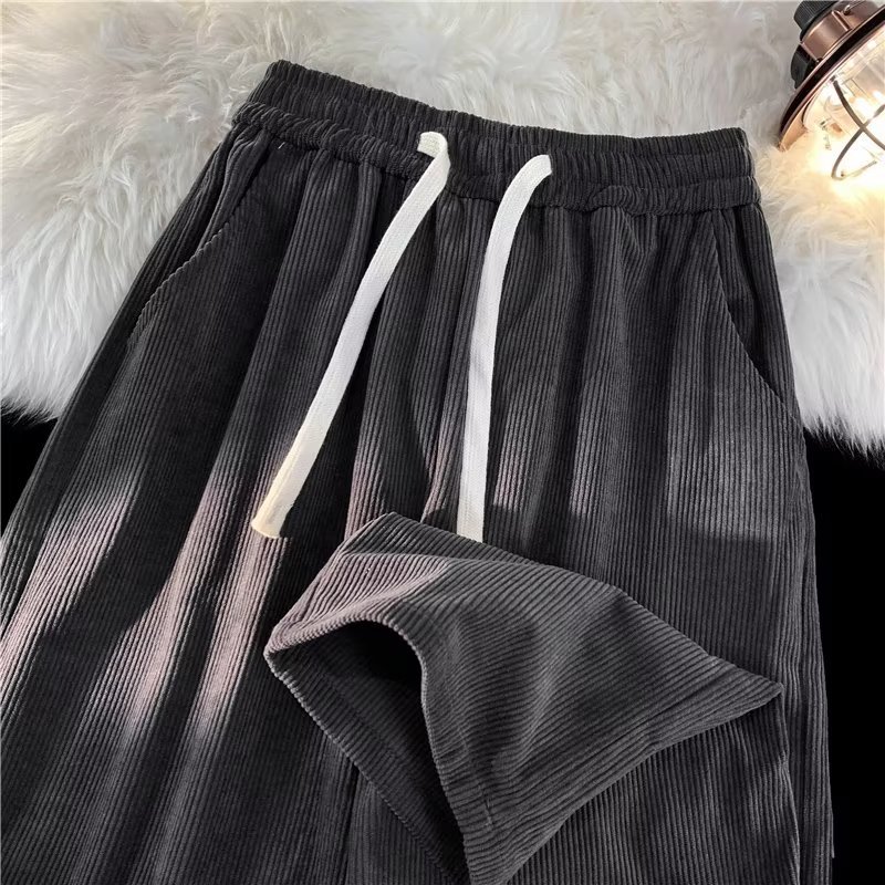 棕咖色灯芯绒裤子男2023秋季新款垂坠感感阔腿裤男裤