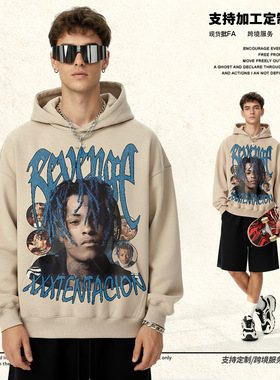 跨境XXX Tentacion美式复古vintage嘻哈说唱印花短袖T恤重磅圆领