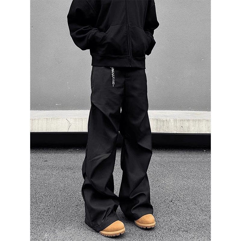 kisko黑色弯刀西裤男款美式褶皱伞兵工装裤子cleanfit直筒微喇裤