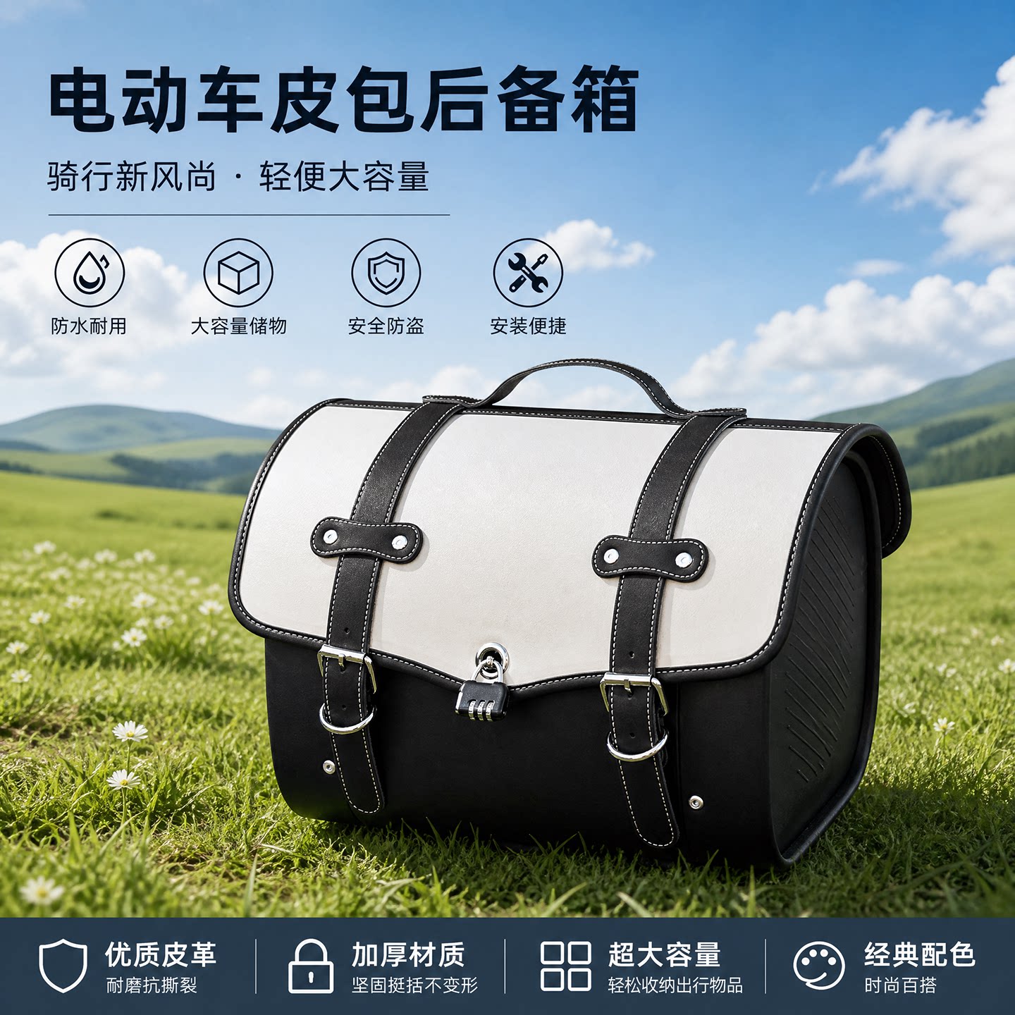 萌可电动车后备箱复古皮质尾箱防水大容量通用尾包通用摩托车尾箱