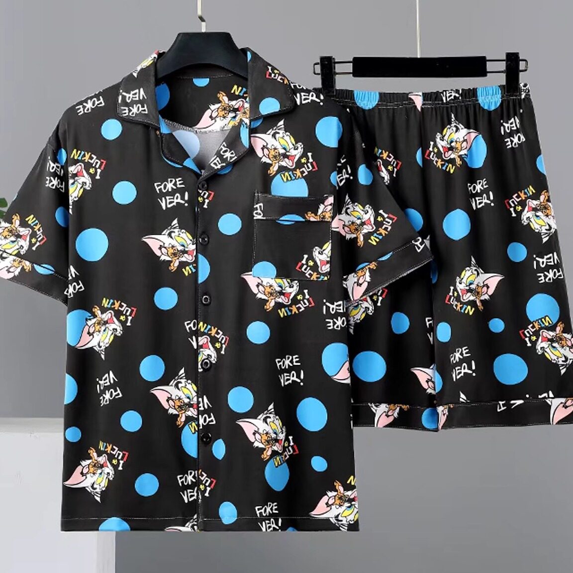 睡衣男款夏季短袖卡通宽松大码青少年男士夏天薄款学生家居服套装