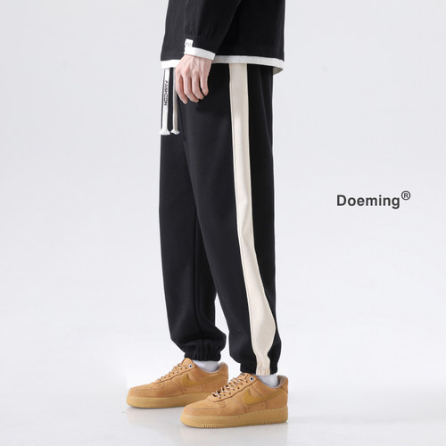 秋冬季加绒宽松休闲束脚卫裤男