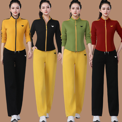 春新款开衫外套直筒运动长裤套装