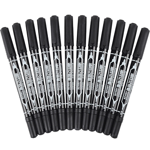 齐心记号笔大容量小双头马克笔粗细勾线笔批发包邮油性笔防水不易掉色不可擦速干签到笔学生用绘画笔画笔