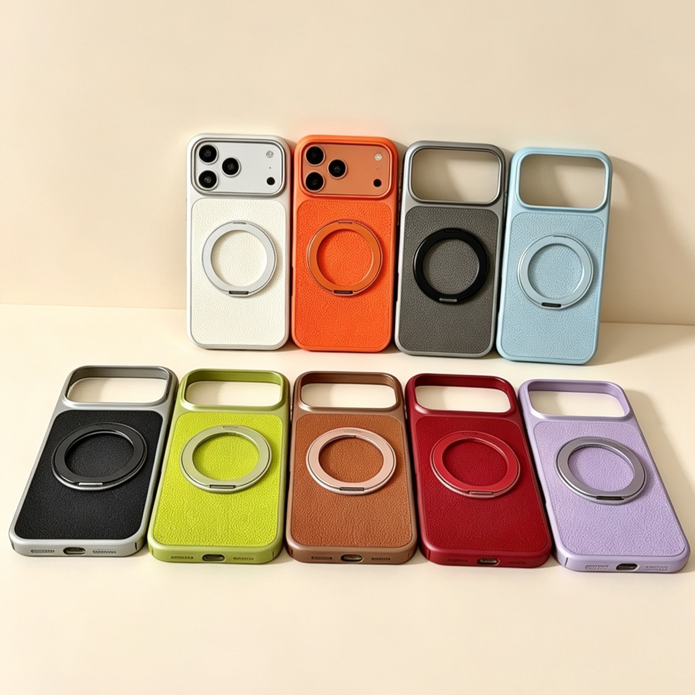 荔枝纹360旋转支架磁吸手机壳适用于iPhone17promax手机保护壳