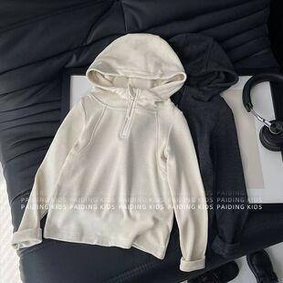 女童男童半拉链德绒连帽卫衣中大童长袖保暖冬款韩版打底衫简约