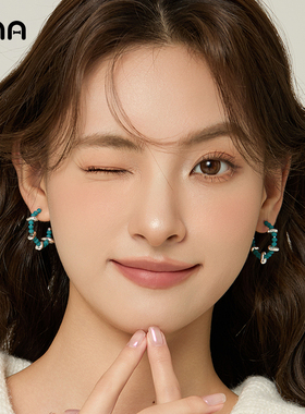 ona湖蓝色半圆圈耳环女小众设计高级感耳坠2025新款爆款轻奢耳饰