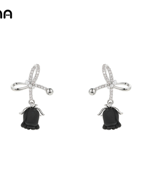 ona黑色玫瑰蝴蝶结耳环女ins小众设计高级感耳坠冷淡风甜酷耳饰品