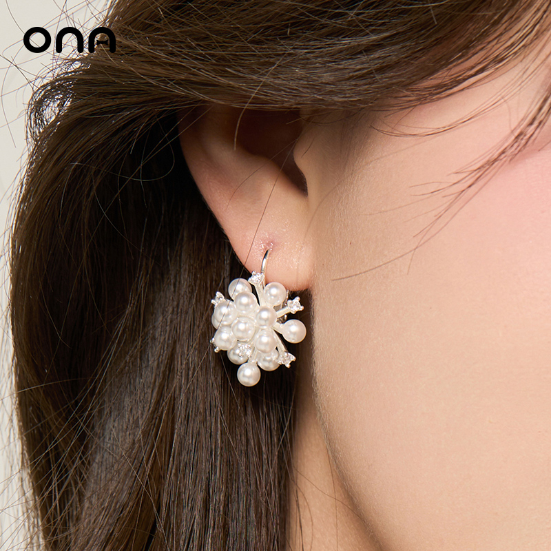 ona高级感雪花珍珠耳环女