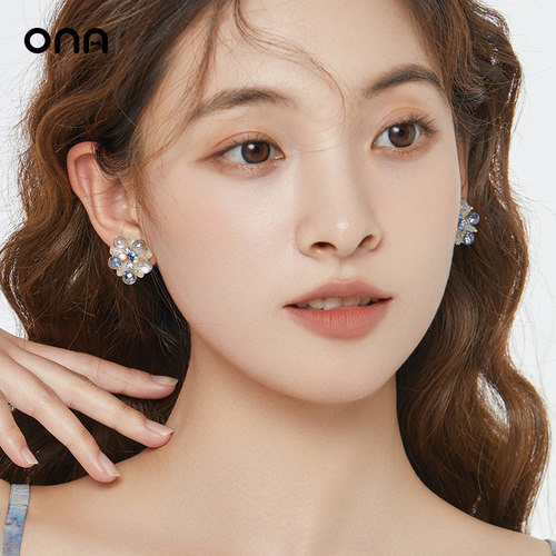 ona小清新花朵水晶耳环女