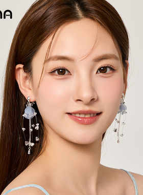 ona雾汐蓝花瓣流苏耳环女超仙