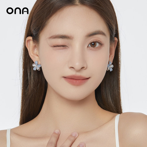 ona蓝色花朵耳环女小清新耳饰