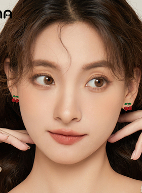 ona红色樱桃车厘子耳环女简约小巧耳夹无耳洞耳饰925银针耳钉耳饰