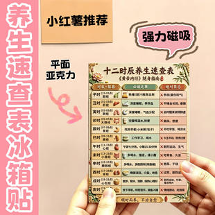 十二时辰养生速查表亚克力平面冰箱贴现代健康生活中医馆磁吸贴