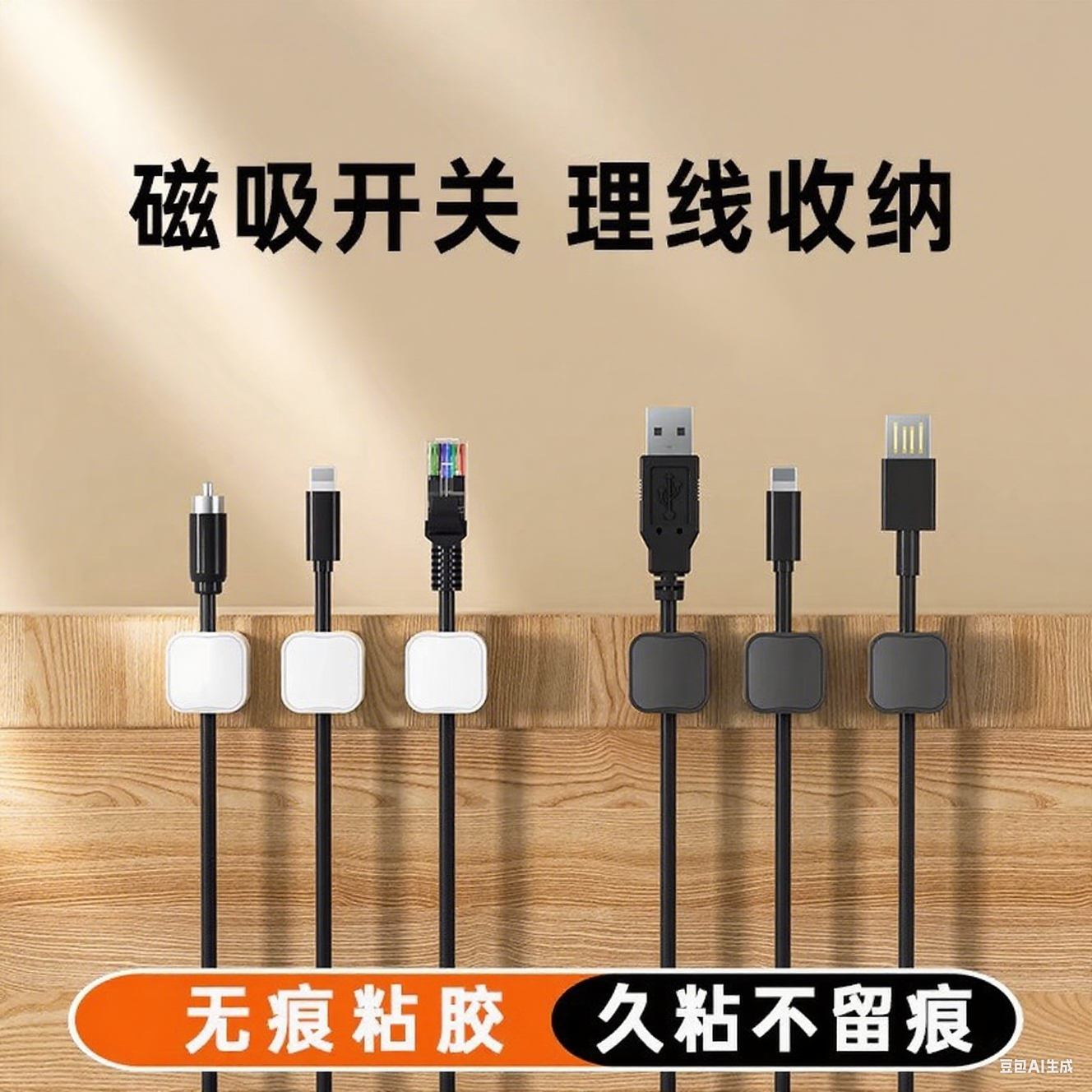 磁吸理线器桌面壁挂手机数据线充电线收纳固定器走线卡扣插头挂钩