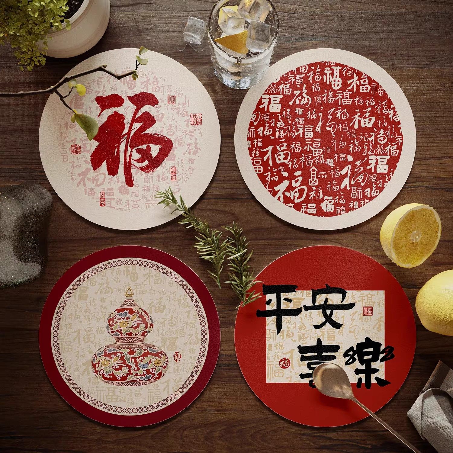 中国风福字餐桌隔热垫圆形小餐垫免洗防水防油碗垫盘垫水杯垫子,居家布艺,餐垫,淘宝优惠券,粉丝福利购,淘宝优惠卷