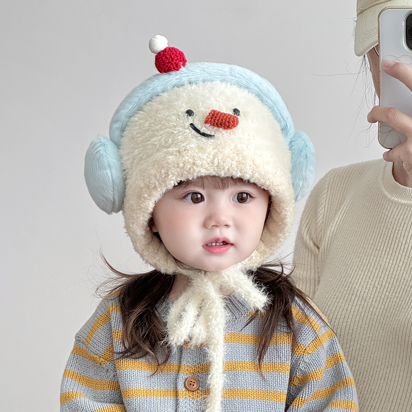 可爱卡通针织秋冬毛绒雪人护耳