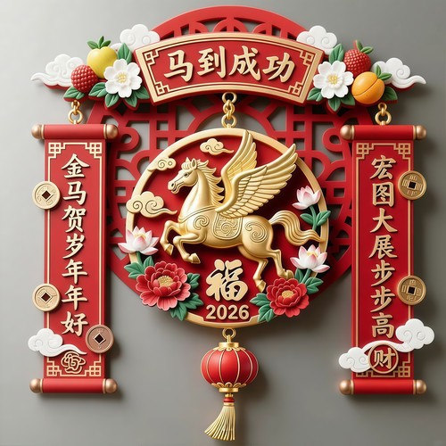 马到成功马迎新春亚克力磁吸冰箱对联亚克力软磁春联福字门贴