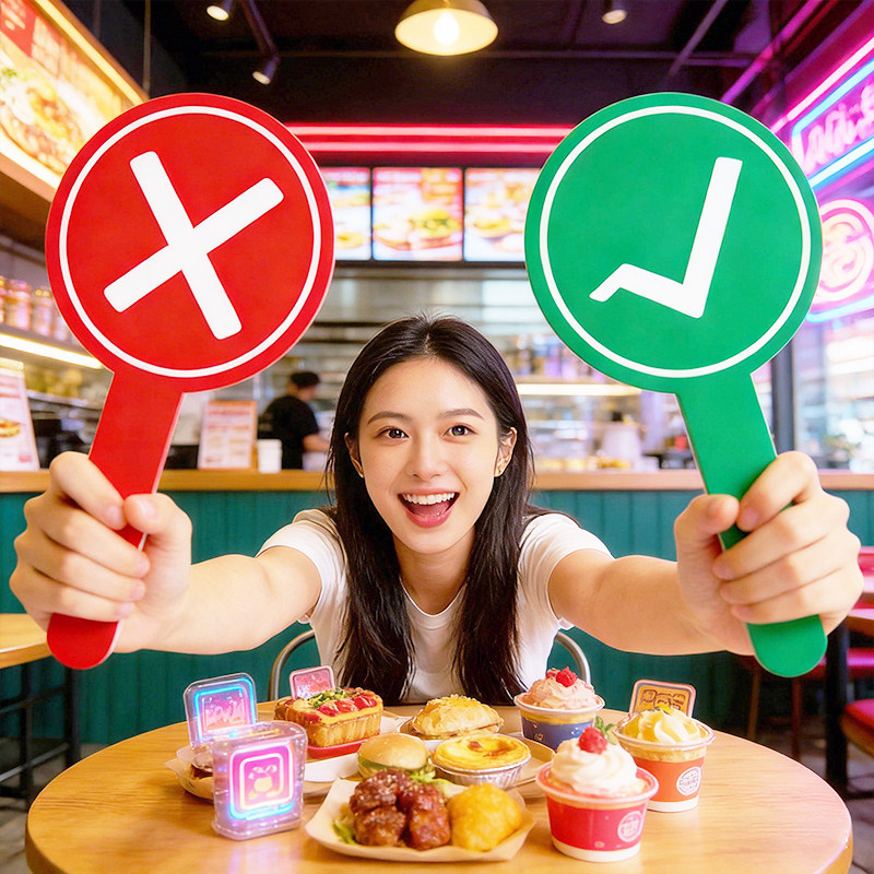 桃黑黑举牌对错举手牌双面陶嘿同款道具旅游美食打卡叉钩对号手持