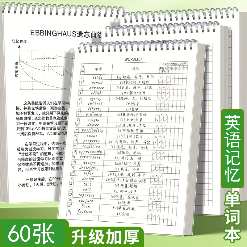英语单词记忆本艾宾浩斯记忆曲线大学生考研默写纸单词记忆本四级六级