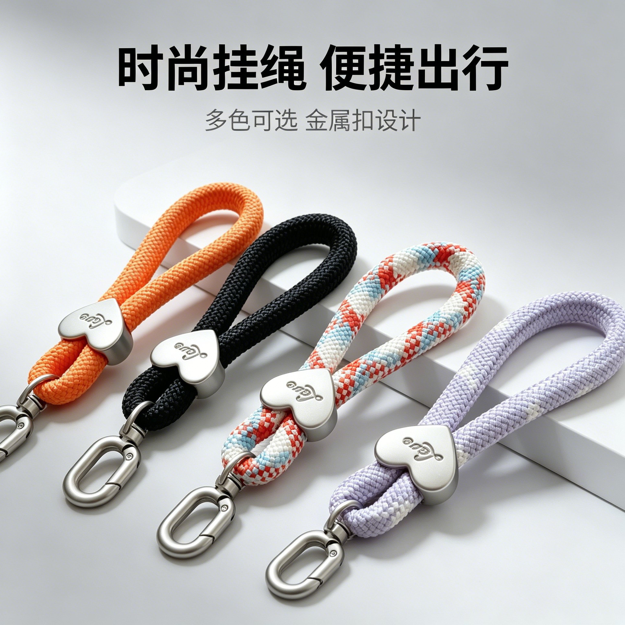爱心手机挂绳短款创意手指吊绳车钥匙扣环小挂饰机壳迷你挂链彩纹