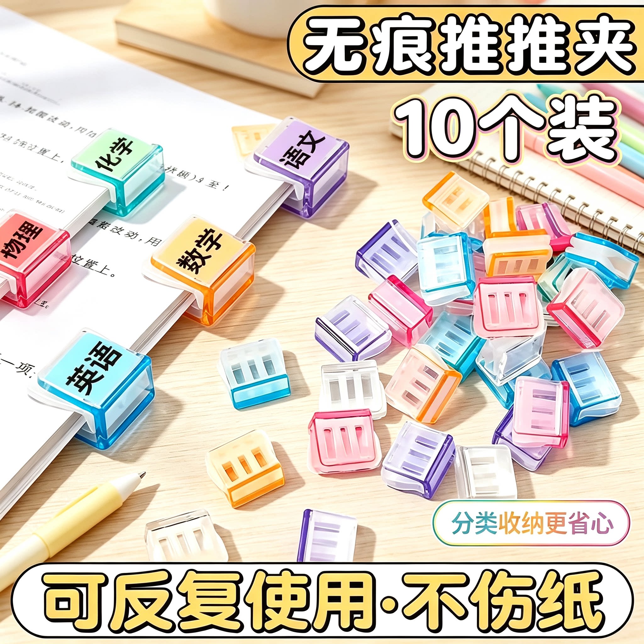 彩色透明糖果推推夹A4 活页纸夹推夹器 试卷防卷固定收纳文件夹子