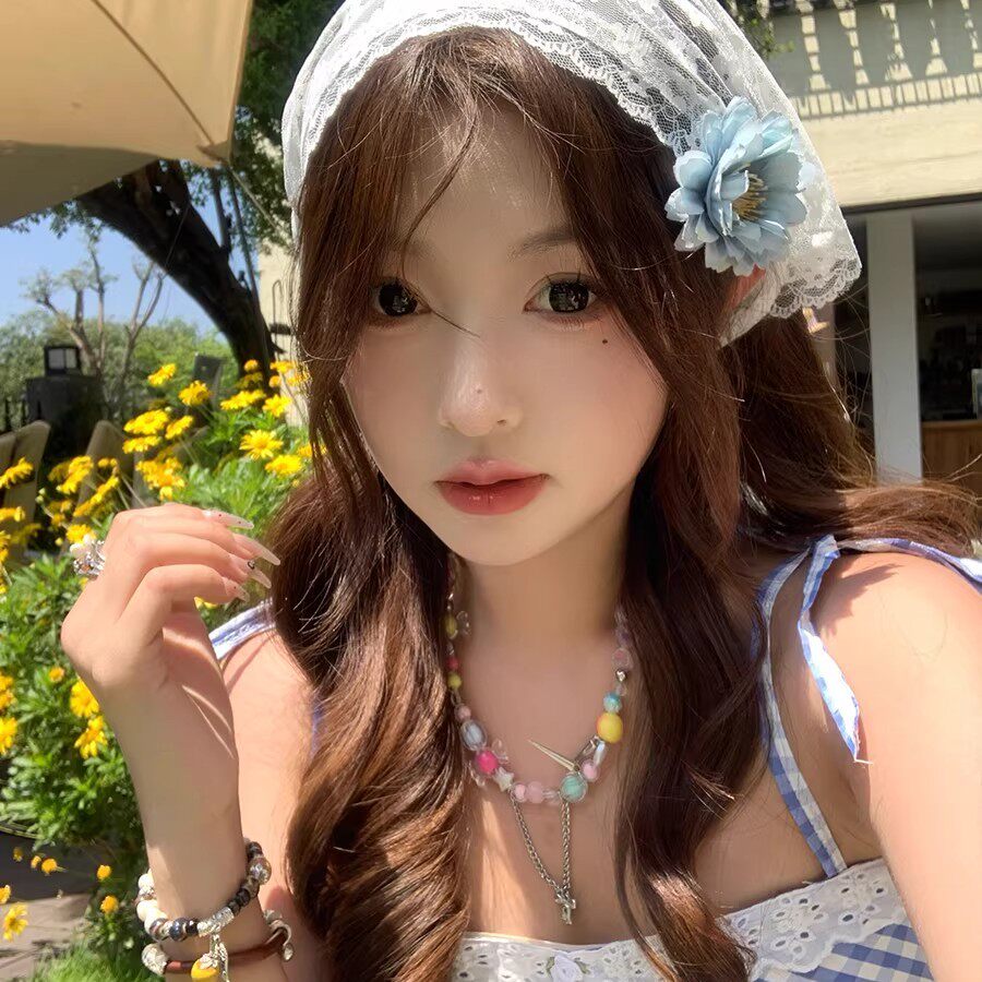 法式飘带蕾丝三角头巾女田园风白色屁帘系腰头饰复古包头防晒丝巾