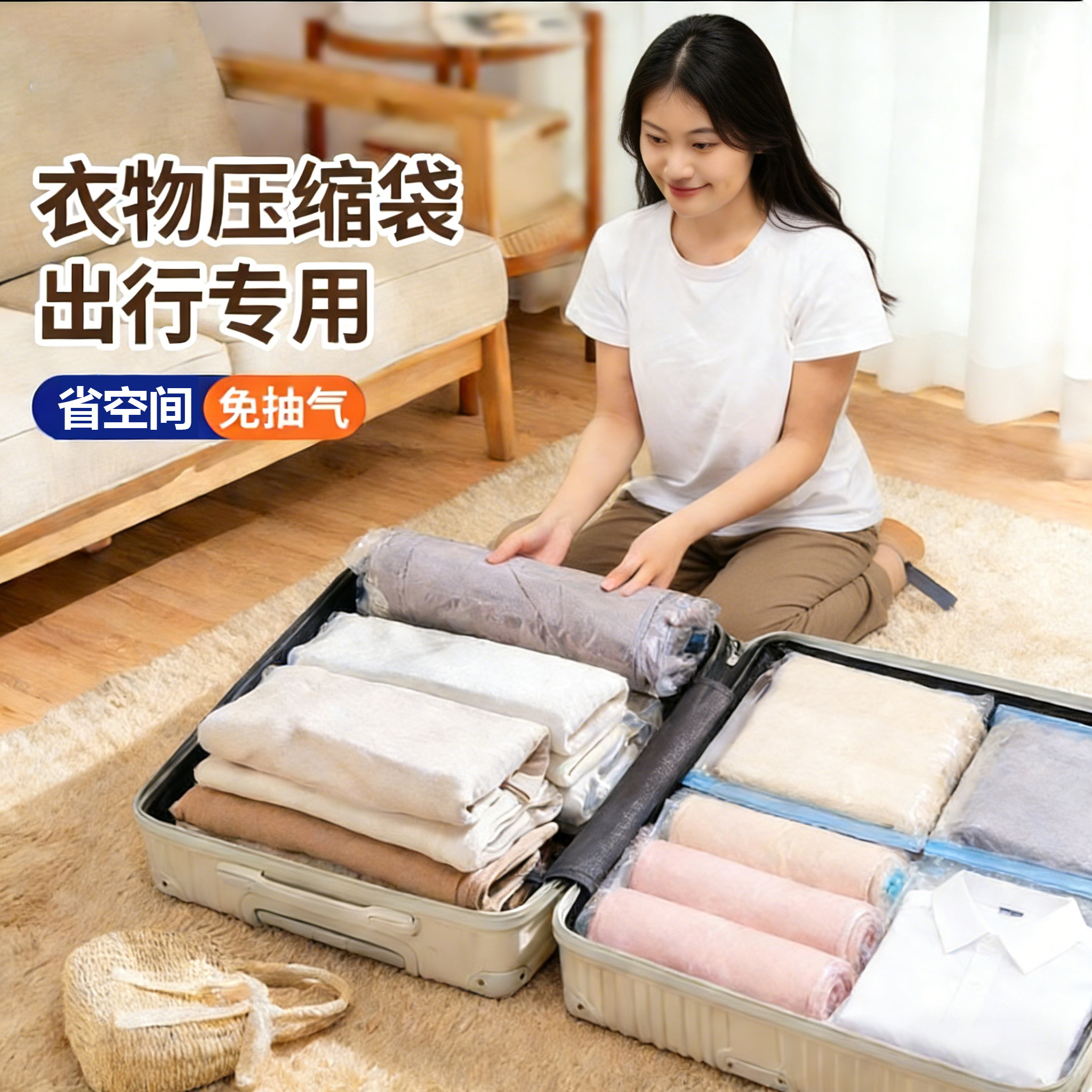 旅行真空压缩袋行李箱用收纳袋子衣服衣物羽绒服免抽气手卷收纳包,收纳整理,衣物压缩袋,淘宝优惠券,粉丝福利购,淘宝优惠卷