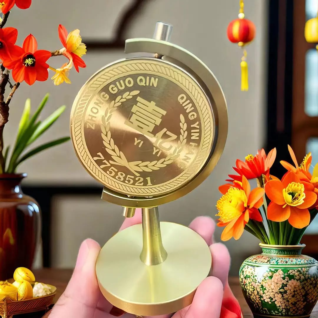 黄铜一个亿硬币转转摆件小目标时来运转解压旋转办公桌面摆件