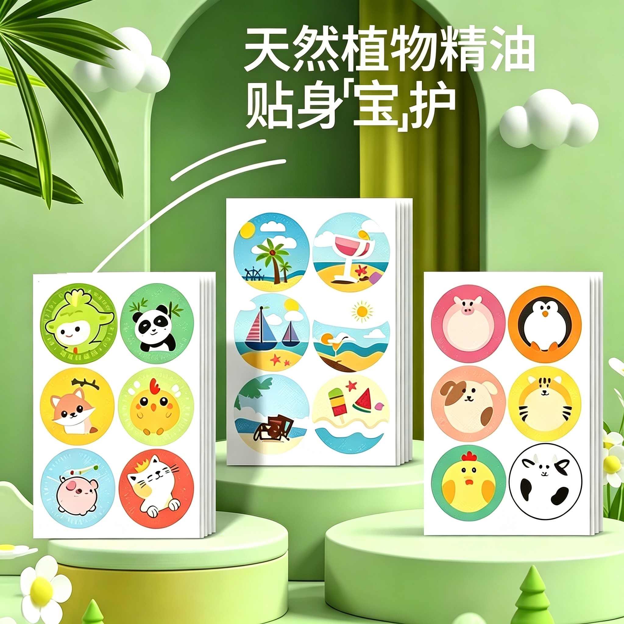 植物精油贴宝宝儿童学生专用可爱卡通贴成人大人可用户外随身贴纸