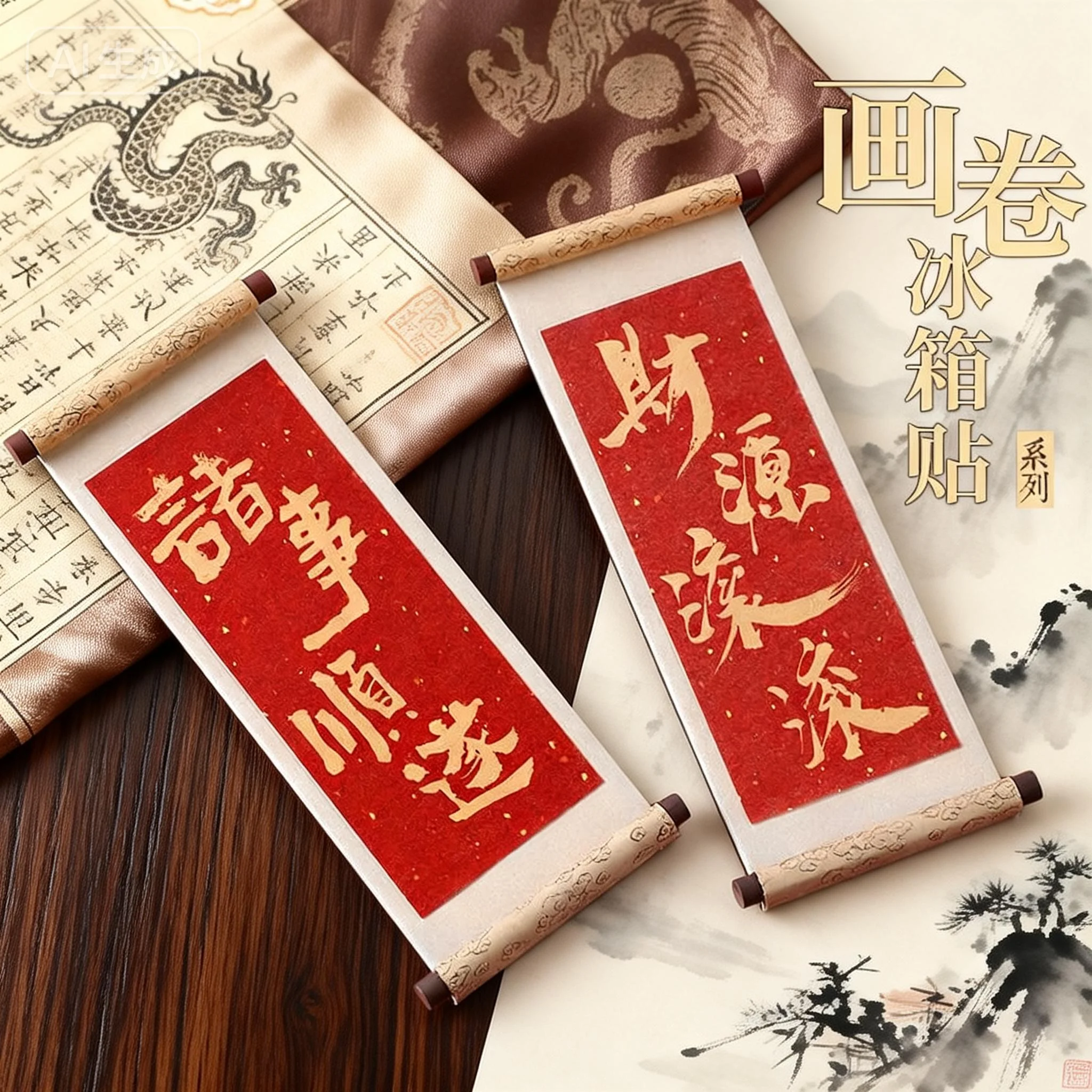 中国风卷轴冰箱贴木质磁吸新年祝福语系列个性创意喜庆冰箱贴2025,家居饰品,冰箱贴,淘宝优惠券,粉丝福利购,淘宝优惠卷