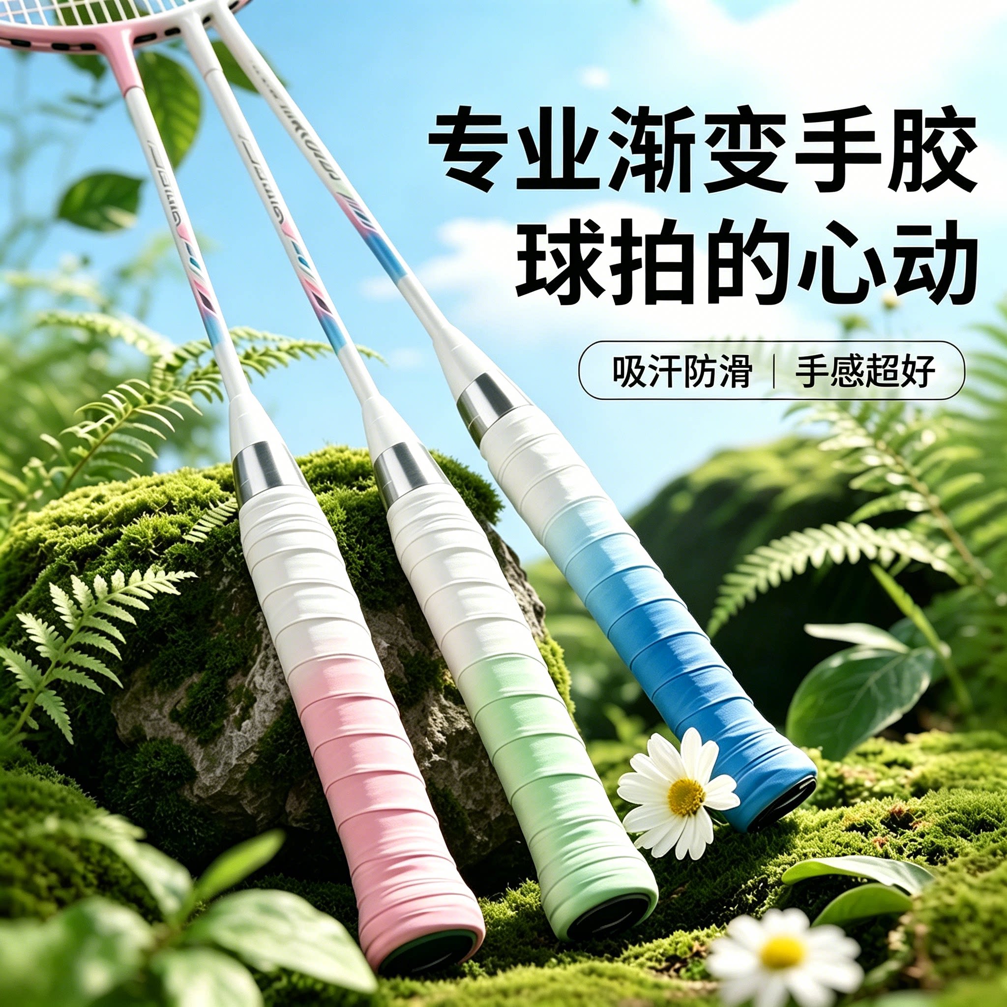 渐变羽毛球手胶防滑吸汗带网球拍手柄缠带减震粘性覆膜鱼竿握把胶 - 实物图
