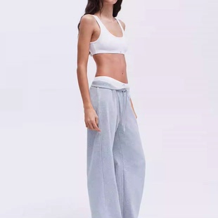 春夏新阔腿罗纹垂感休闲机场直筒长裤 DESGIN 女 OAK