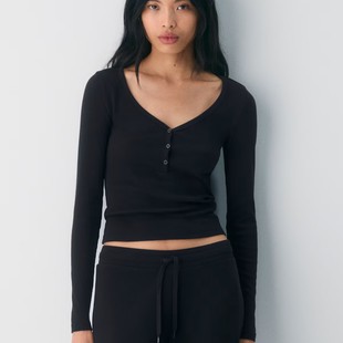 OAK 显瘦弹长袖 DESGIN V领修身 T恤女 早秋百搭绝美