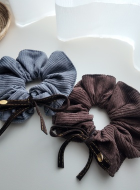 秋冬纯色慵懒风蝴蝶结灯芯绒大肠发圈女2025新款扎头发百搭发饰