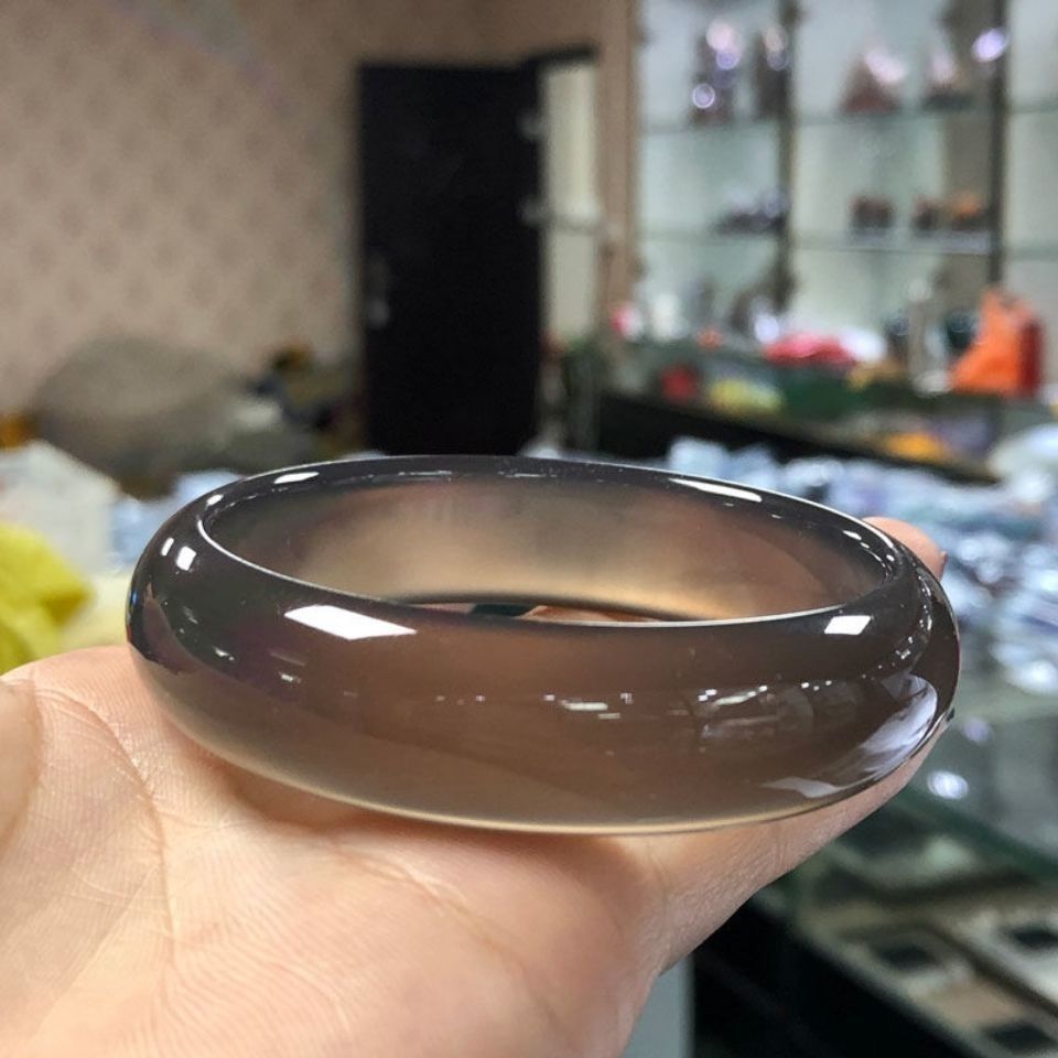 （天然色无优化）高级冰灰宽版镯天然玛瑙玉髓手镯