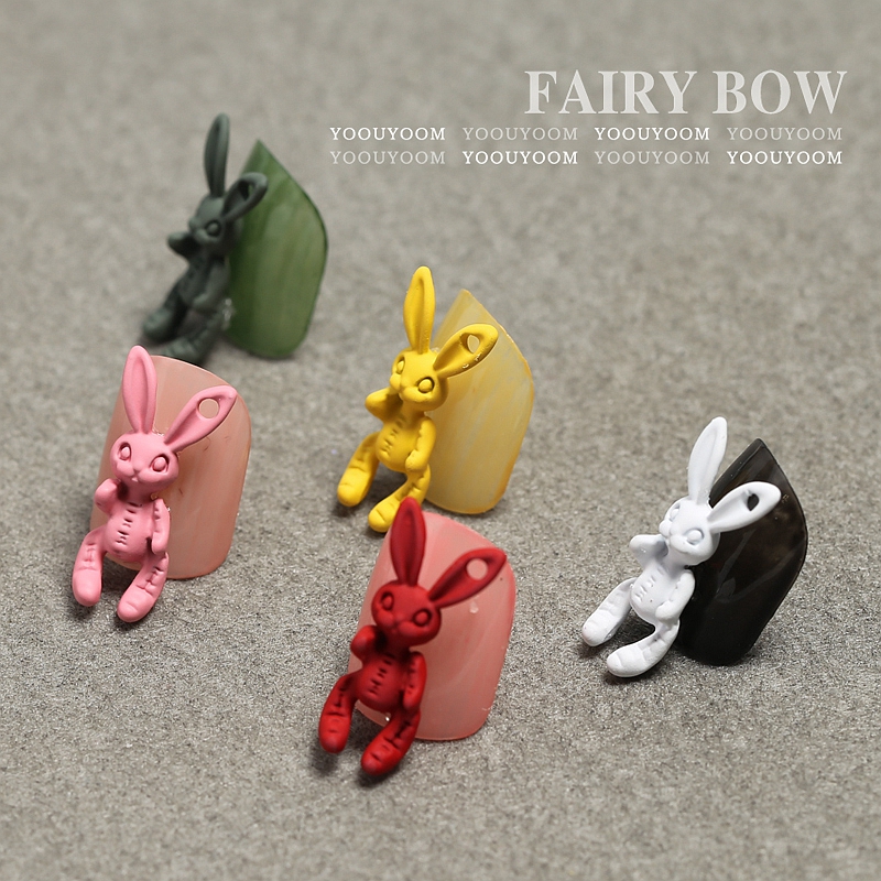 小红书爆款网红骷髅兔美甲配饰可爱呆萌兔兔金属磨砂指甲合金饰品