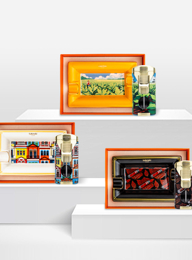 Lubinski鲁宾斯基雪茄打火机陶瓷烟灰缸两件套礼盒雪茄文化彩绘