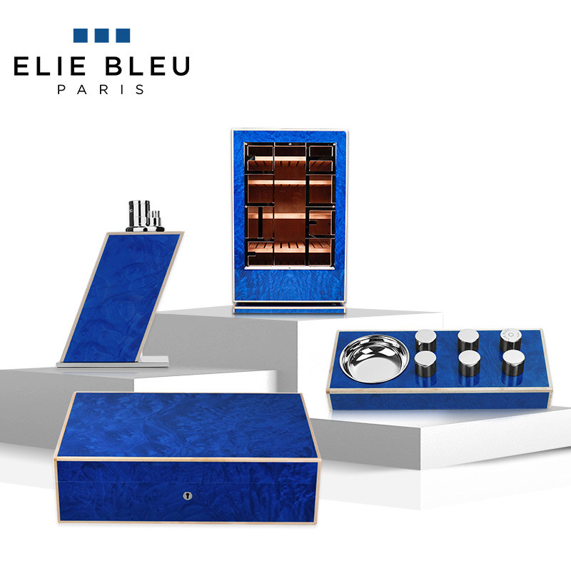 法国Elie Bleu雪松木雪茄保湿盒75/110支 钢琴烤漆雪茄盒 皇室蓝