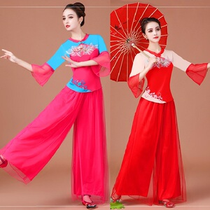 民族风广场舞服装女新款刺绣花团队运动秧歌服健身跳舞表演出套装