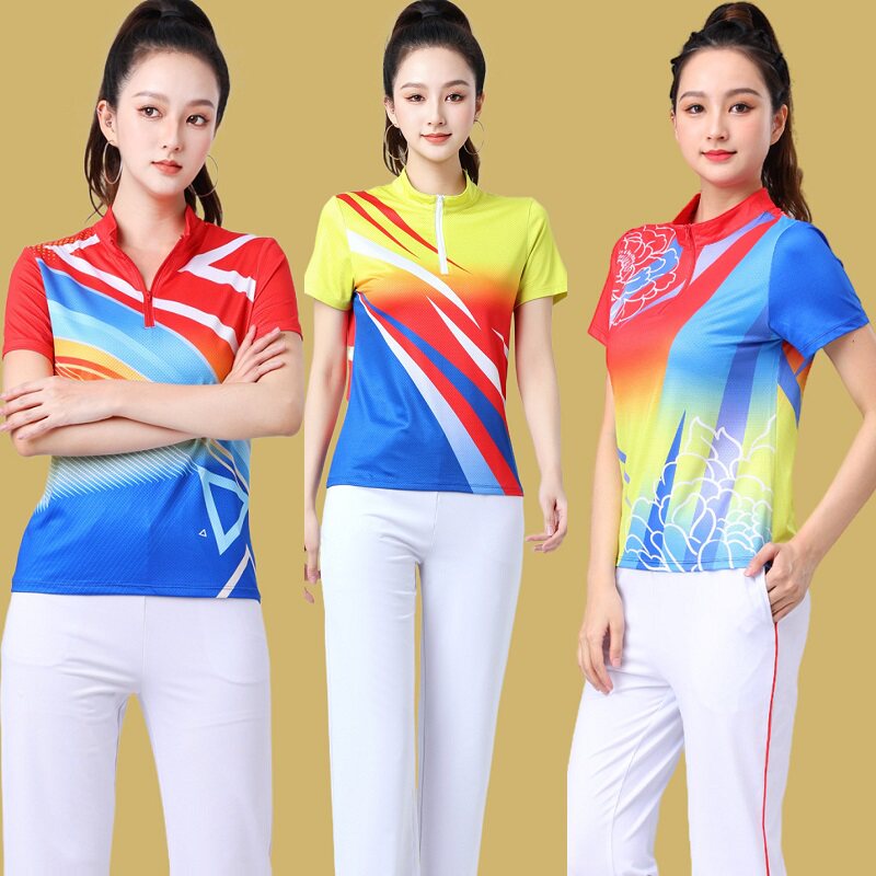 团队运动套装女广场舞服装春夏新款上衣集体训练柔力球健身体操服